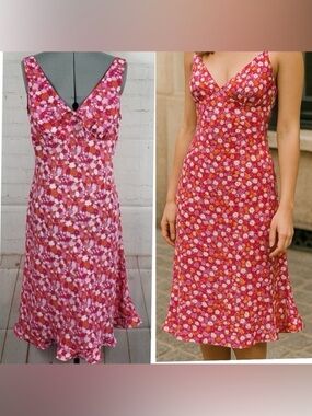 Express y2k 90s 2000s vtg vintage Pink Floral Tie-Front Slip Dress midi sm boho